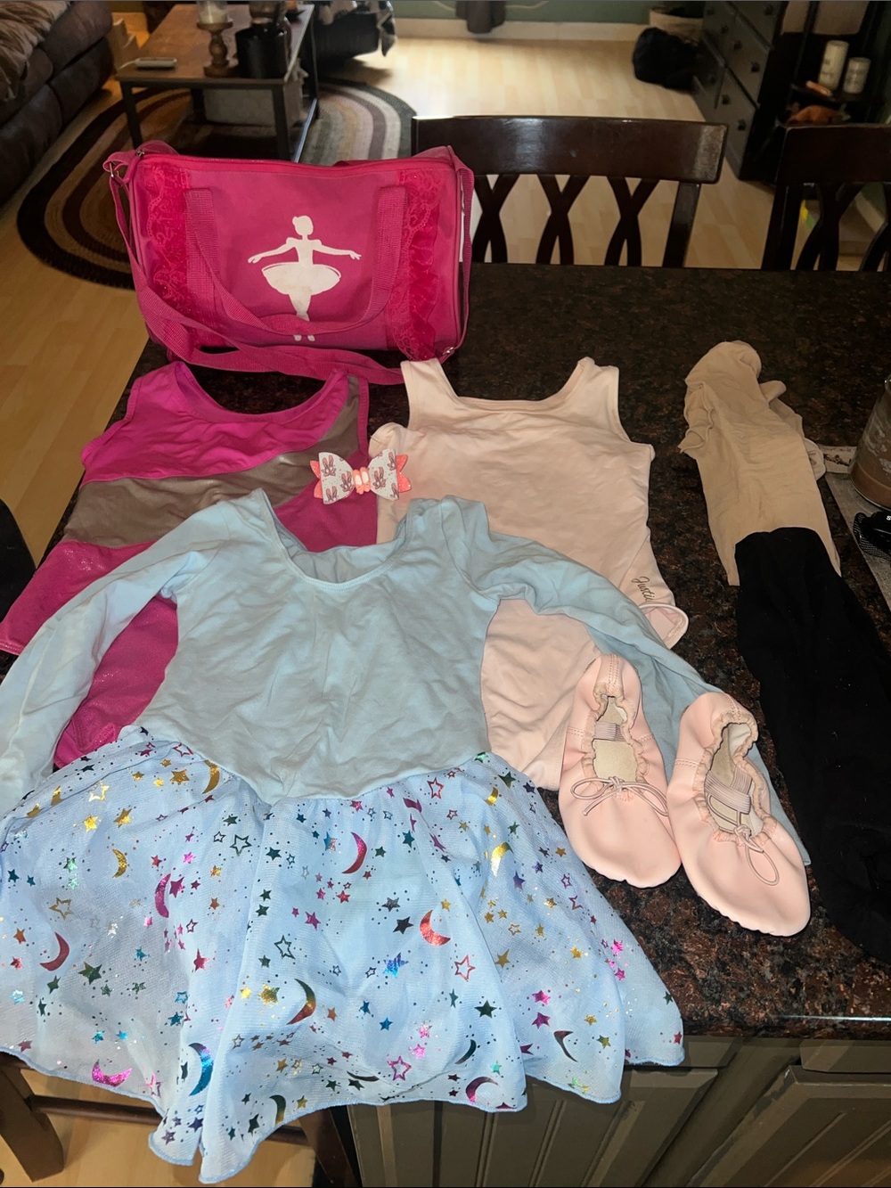 Pink Ballet Shoes & Blue Star Tutu Dress Kids Dance Set